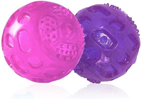 PJDH 3'' Squeaky Dog Toy Balls for Lagre Medium Breed, Indestructible Dog Balls for Playing, Fetching & Retrieving, Durable Aggressive Chewers, 2 PCS Red+Purple