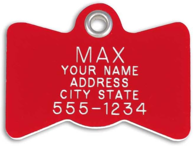 LuckyPet Plastic Pet ID Tags - Dog Personalized IDs - Durable Engraved Name Noiseless Tag - Suitable for Dogs and Cats - Outlasts Most Aluminum Tags - Large, Red Bowtie