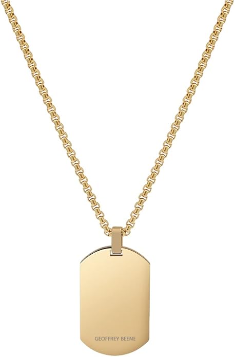 Geoffrey Beene Men's Stainless Steel Engraveable Dog Tag Pendant Necklace