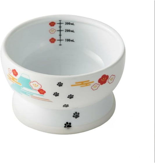 Necoichi Elevated Cat Water Bowl – Ceramic Raised Cat Bowl, Prevents Neck & Whisker Fatigue – Dishwasher & Microwave Safe – Pet Water Bowl for Cats (Fuji, Regular)