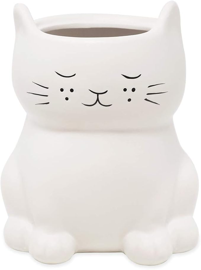 Isaac Jacobs White Ceramic Cat Toilet Bowl Brush Holder with Chrome Metal Handle (Unassembled) - Bathroom Accessory & Cleaning Storage (Cat)