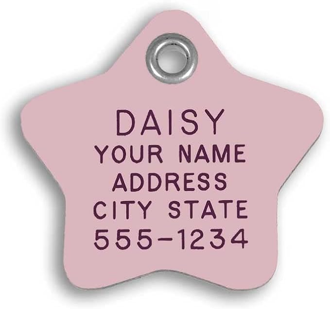 LuckyPet Plastic Pet ID Tags - Dog Personalized IDs - Durable Engraved Name Noiseless Tag - Suitable for Dogs and Cats - Outlasts Most Aluminum Tags - Small, Pink Star