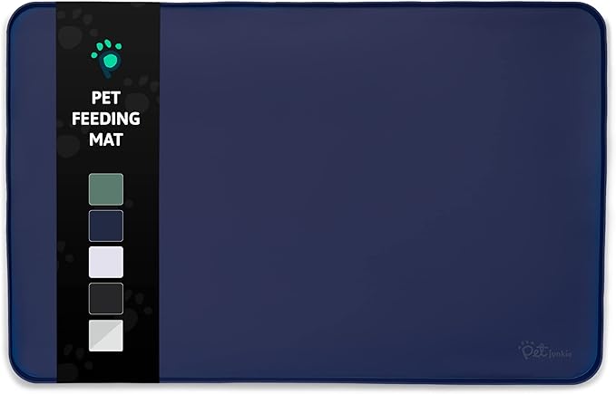Pet Junkie Silicone Dog Mat for Water Bowl and Food Dish, Pet Mat for Floors, Waterproof Dog Food Tray (Dark Blue)
