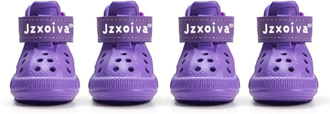 JZXOIVA Dog Shoes for Hot Pavement, Dog Booties for Medium Dogs, Breathable Dog Boots & Paw Protectors, Adjustable Non-Slip Rain Booties, Waterproof Pets Sandals for Beach Purple Size 6
