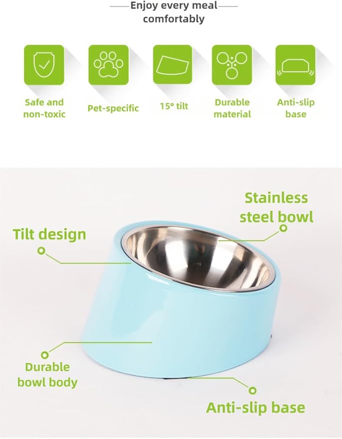 15° Tilted Elevated Dog Bowl, Anti-Choke Non-Slip No-Spill Stainless Steel Pet Feeder, 2-in-1 Detachable Food & Water Dish for Small Medium Large Dogs and Cats, Ergonomic Raised Feeder (Orange, M)