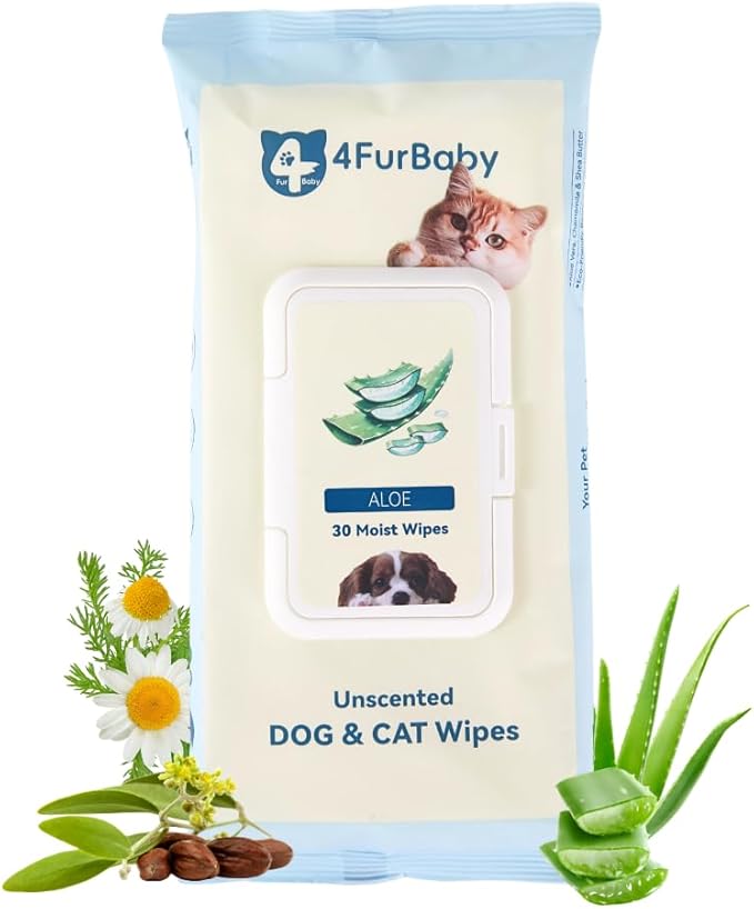 Dog-Wipes-for Paws and Butt - 8" x 8" Hypoallergenic, Hydrating Pet Grooming Wipes for Dogs Cats Cleaning Deodorizing (Unscented, 30 Count)