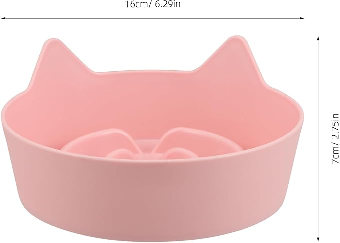 COHEALI Cat Slow Feeder Bowl Non-Slip Plastic Small Shallow Feeding Dish Candy Color Pink for Indoor Cats Kitten Feeding Plate Pet Food Tray