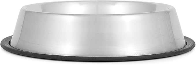 Jeffers No Skid No Tip Stainless Steel Pet Bowls for Dogs & Cats - Non-Slip Food & Water Feeder Dish with Black Rubber Base, Durable Easy to Clean Feeding Bowl for Indoor & Outdoor Use - 1 Quart
