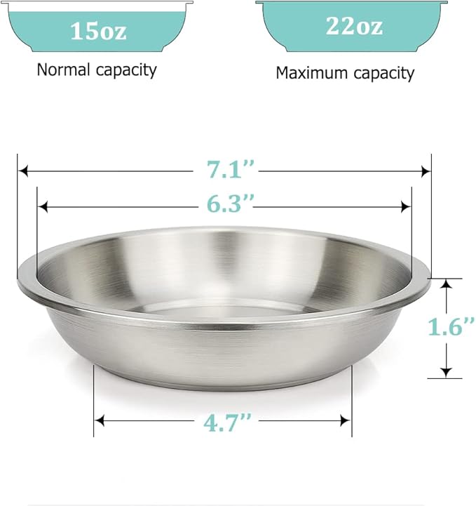 Stainless Steel Cat Bowls 4 Pack, Whisker Fatigue Relief Cat Food Dish, Metal Shallow Wide Large Replacement Plate for Dog and Pet, Ideal for Raised Elevated Pet Feeding Station Stand, 7.1"