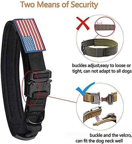 Tactical Dog Collar with USA American Flag - Military Dog Collar Thick with Handle - Heavy Duty Nylon K9 Collar Adjustable Metal Buckle for Medium Large Dogs M Chew Proof with 2 Patches