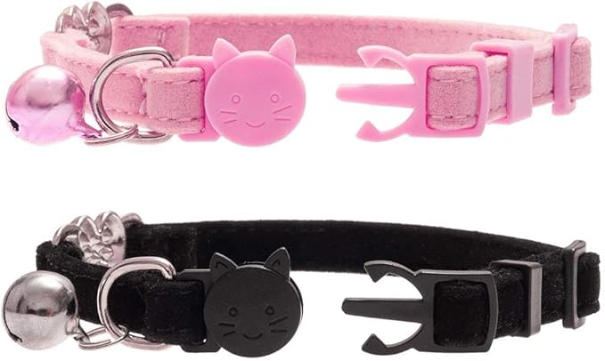 BINGPET Cat Collar Breakaway with Bell, Pack of 2 Heart Bling Collar Safety with Soft Velvet Adjustable for Kittens