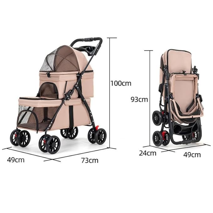 YYW Double Pet Stroller for Small Cats and Dogs, Foldable Kittens Puppies Travel Strolling Cart with 2 Carriages, Cup Holder & Lockable Wheels, Ideal for Multi-Pet Families(Gray)