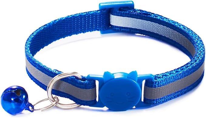 2 Pack Reflective Cat Collar Breakaway with Bells, Girl Boy Cat Collars Adjustable 7.5-12.5 Inch (Blue)