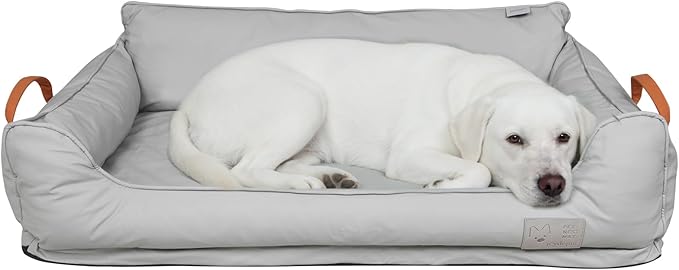 Waterproof Leather Memory Foam Dog Sofa Bed, Removable Orthopedic Dog Beds for Large Dogs, Durable Dogs Bed Couch with Non Skid Bottom for Different Pet Sizes (Silver Gray, X-Large)