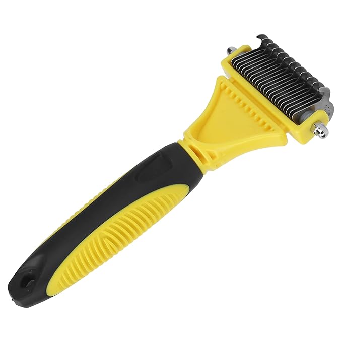Pet Undercoat Rake, Stainless Steel Dematting Comb for Dogs and Cats, 2 Sided Grooming Tool with Round Teeth, Removes Knots and Loose Hair, Professional Pet Grooming