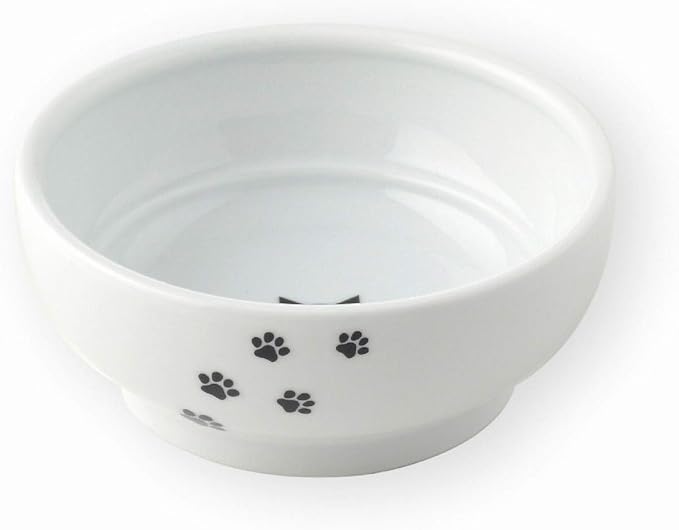 Necoichi Cat Food Bowl & Water Bowl - Shallow Wide Cute Cats Dish - Prevents Neck & Whisker Fatigue - Dishwasher & Microwave Safe - No Spill Ceramic Cat Bowl for Indoor Cats & Kittens (Paw Style)