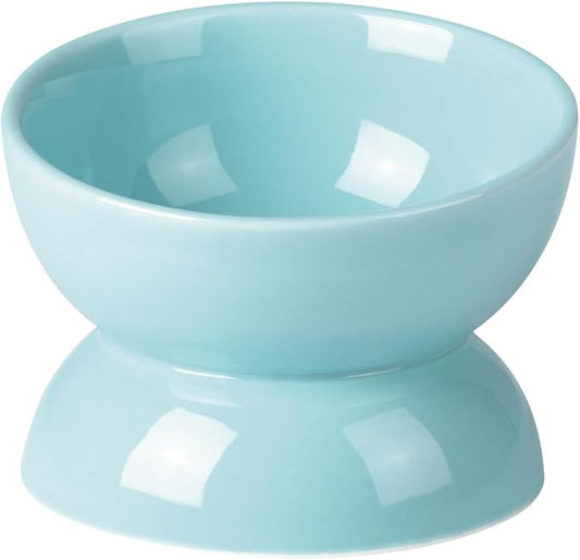 Cat Water Bowl, 16 OZ Ceramic Elevated Cat Bowls, 15° Tilted and Raised Pet Food Dish, Anti Vomiting Protect Pets' Spines and Whisker Fatigue, Turquoise