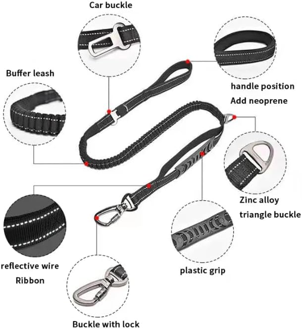 ruffrover - Extended Heavy Duty Bungee Leash Safety Belt Buckle