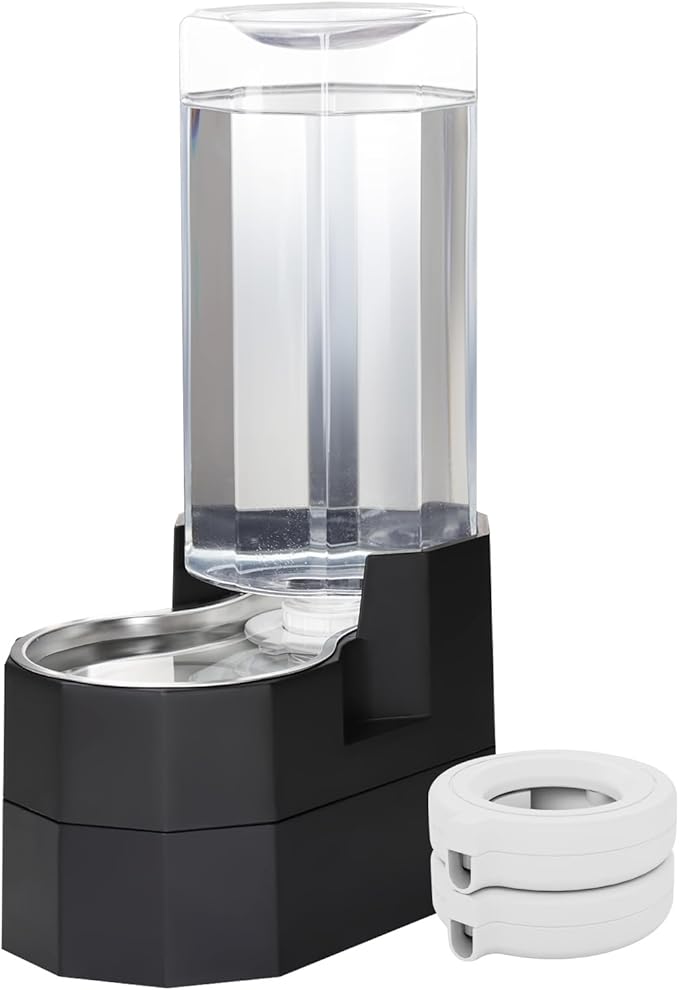 RIZZARI Large Dog Water Dispenser: 9L Raised Gravity Gray Automatic Stainless Steel Waterer with 2 Filters - 100% BPA Free - Pet Feeder for Senior Dogs with Joint Pain in Bedroom Garden