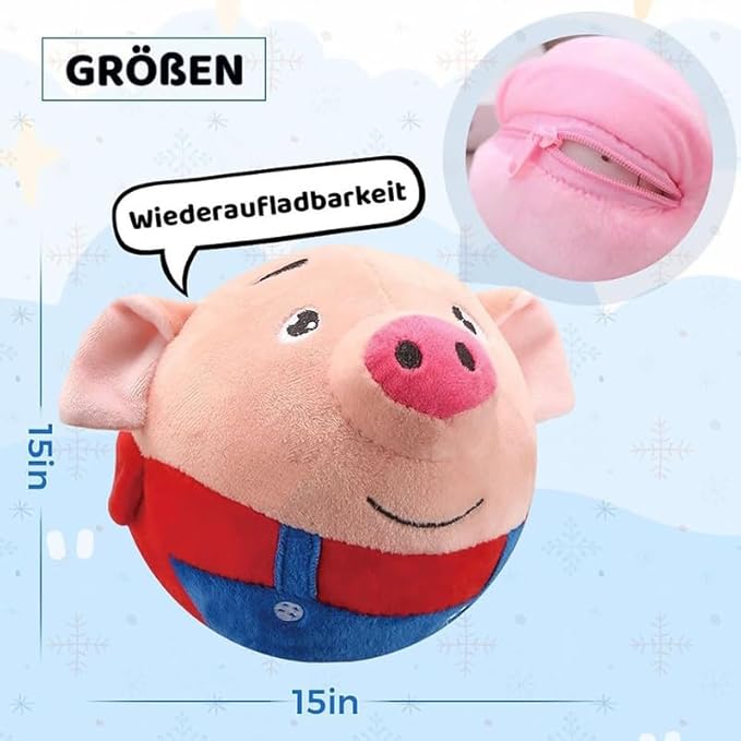 SENOY Active Moving Pet Plush Toy, 2024 Upgrade Interactive Dog Puppy Toys Squeaky Moving Dog Ball Toy Washable Cartoon Pig Plush Sound Electronic Toy Shake Bounce Boredom Talking for Pets