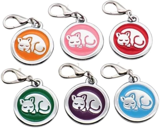 Personalized Sleeping Pet ID Tags with Trigger Snap Hook for Kittens and Cats - cat Name tag for cat Collar (Pink)
