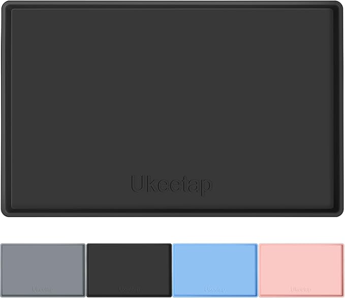 34" x 22" Extra Thick Waterproof Silicone Mat with Raised Edge, Under Sink Mat for Kitchen & Bathroom, Kitchen Cabinet Liner, Multi-Purpose for Storage & Protection, Black