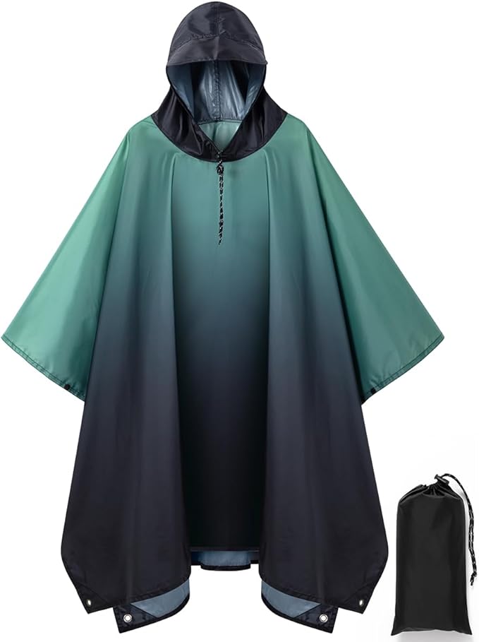 Hooded Rain Poncho for Adult, Waterproof Lightweight Raincoat for Hiking Camping