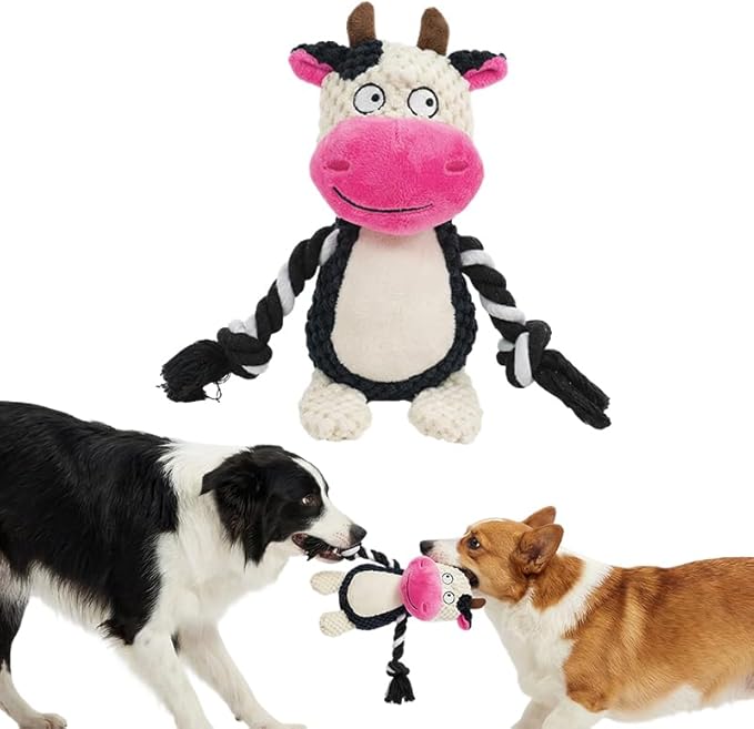 ANYSENT Plush Dog Chew Toys,2026 New Squeaky Dog Toy for Aggressive Chewers, Indestructible Dog Toy for Small Medium Large Dogs to Keep Them Busy Puppy Teething Toy (Cow)