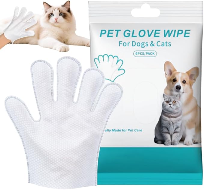 Rinse Free Dog Shampoo Mittens, 2025 New 6 Pcs Pet Bath Wipes Portable Pet Bathing Gloves, No Rinse Pet Care Wipes Easy Wipe Paws and Body Cleaning Mitts for Pet Owners Home Use (2)