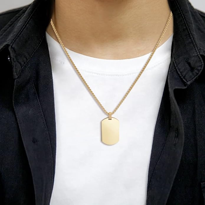 Geoffrey Beene Men's Stainless Steel Engraveable Dog Tag Pendant Necklace