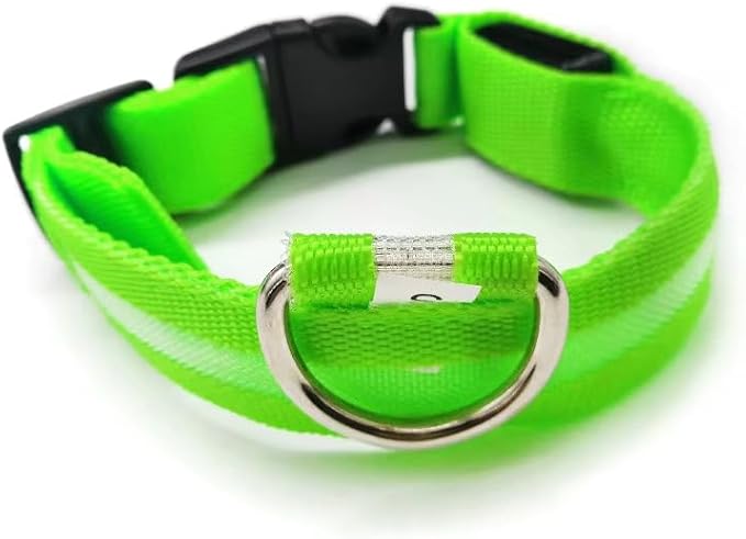 LED Dog Collar – Rechargeable Light Up Dog Collar for Night Walking, Waterproof Adjustable Nylon Pet Safety Collar with USB Charging for Small, Medium, and Large Dogs (Green, Large)