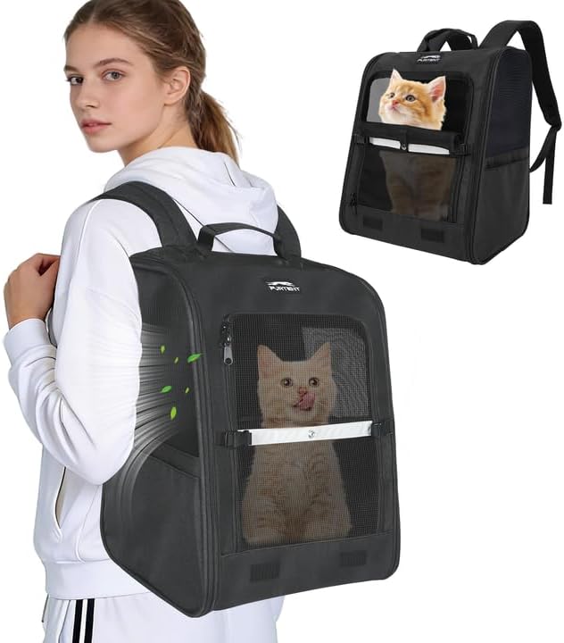 Dog Carrier Backpack for Cats and Puppies,up to 13 lbs,Portable and Breathable Mesh, Storage Pockets, and Built-in Safety,Pet Carrier for Hiking and Outdoor Use,Black