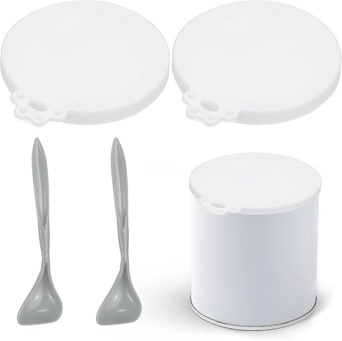 PETAXCELL Cat Food Can Covers Lids, Dog Food Can Lids with Spoons Silicone Toppers Reusable Fits 3 Standard Sizes, (White, 2Sets), Intended for Dog/Cat/Pet Food