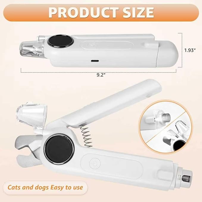 2-in-1 Cat Paw Nail Clipper and Dog Paw Grinder, Featuring Fast Sensing and Safety Protection, with a Lighted Cat Nail Trimmer Equipped with 2 LED Lights, Rechargeable via USB. (White)