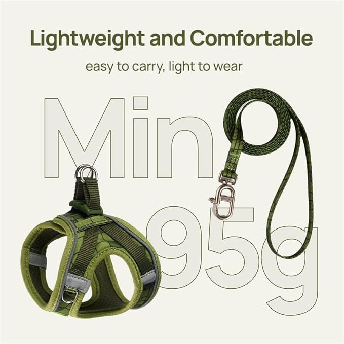 Cat Harness and Leash Set, Step-in Escape Proof Adjustable Vest Harness for Small Medium Large Cats, Lightweight Soft Breathable Reflective Kitten Harness for Walking Travel, Camping(Green, XS)