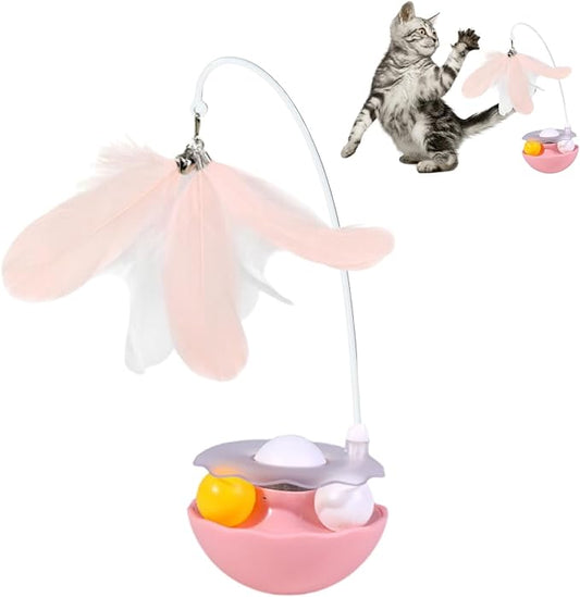 YallMiaul Interactive Cat Feather Toys, Catnip, Track Balls, Cat Teaser for Indoor Cats and Kittens Exercise (Pink)