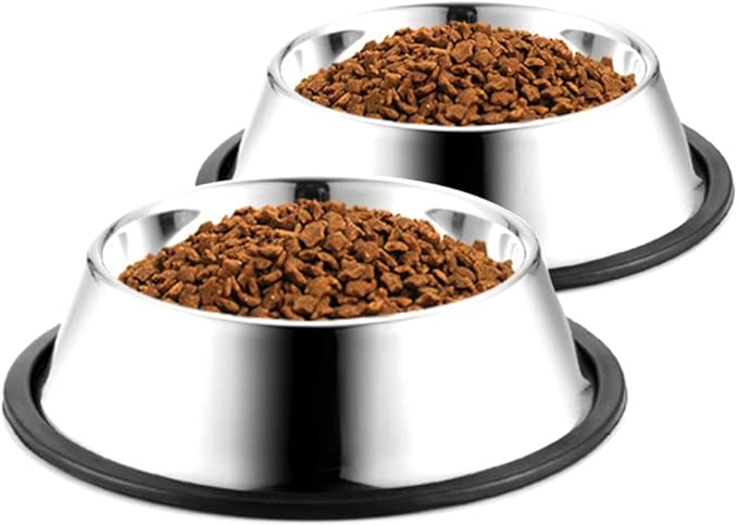 Stainless Steel Dog Bowls, 2.2 Cup/18oz Cat Bowl Water and Food with Rubber Base, Pet Bowls for Medium Dogs, Cats and Rabbit, 2Pack