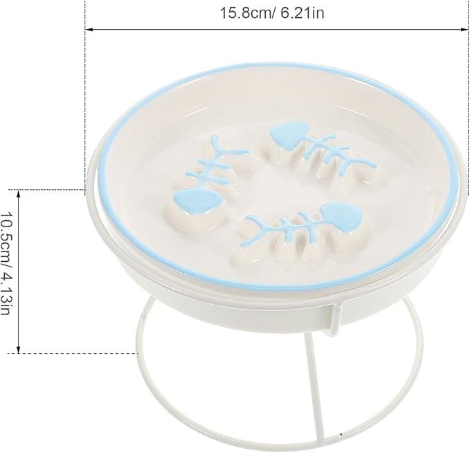 Ceramic Raised Cat Slow Feeding Bowl with Elevated Stand Whisker-Friendly Slow Eat Pet Dish for Small Dogs and Kittens for Indoor Feeding