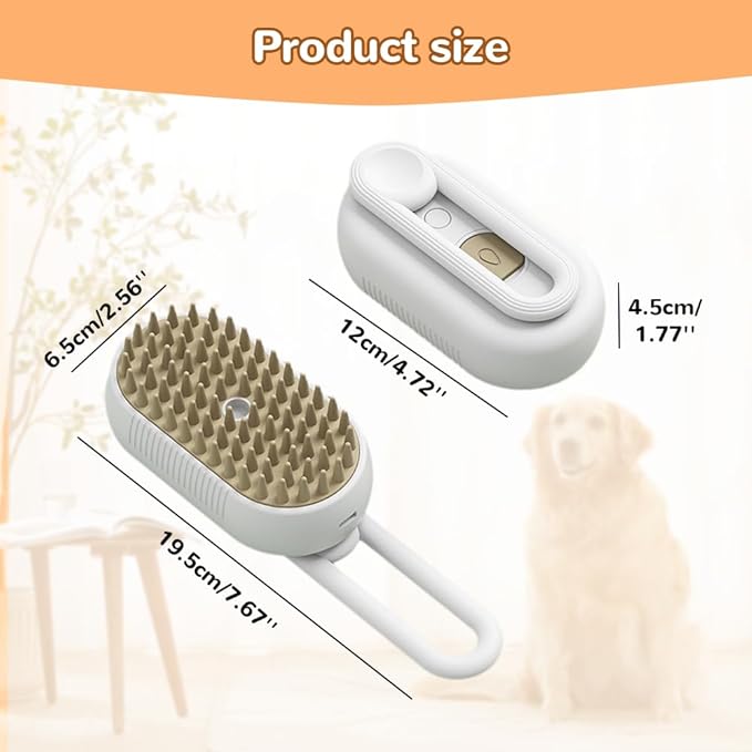 2025 New Pet Steam Groomer Brush, 3 in 1 Cat Steam Brush for Massaging and Cleaning Shedding Hair, Upgrade Pet Steam Groomer Comb Multifunctional Hair Removal Comb for Cats Dogs (White & Khaki)