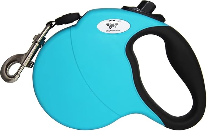 CROWN PAWS 13 ft Retractable Dog Leash for Large Dogs up to 26 lbs,Tangle-Free Nylon Tape,Blue Dan S