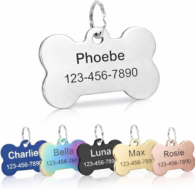 Custom Stainless Steel Dog Tag – Laser Engraved Pet ID Tag, Shiny Polished Metal, Lightweight & Affordable, Personalized for Dogs & Pets (Medium, Silver)