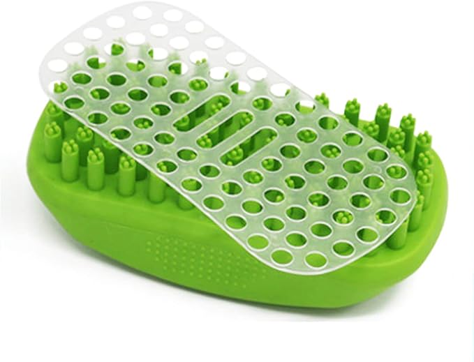 Rubber Curry Brush for Dog & Cat, Soft Curry Comb with Removable Screen, Pet Silicone Brush for Short & Long Hair, Use Wet as Bath Scrubber or Dry for Grooming