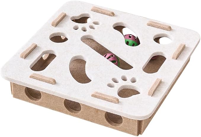 Interactive Cat Puzzle Feeder Toy - Felt Maze Box with 3 Jingle Balls for Indoor Cats, Kittens to Adults - Mental Stimulation, Slow Feeding & Fun Exercise Encourages Natural Hunting Instincts