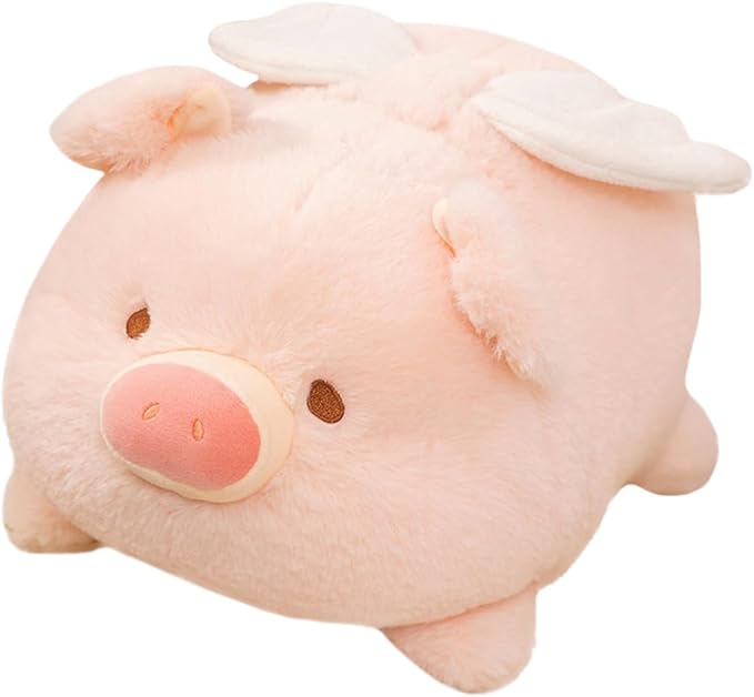 ELAINREN Cuddly Stuffed Piglet with Wings,Ultra-Soft Pink Piglet Plush Animals Toy Fluffy Angel Piggy Plushie Cushion Decor/11.8''