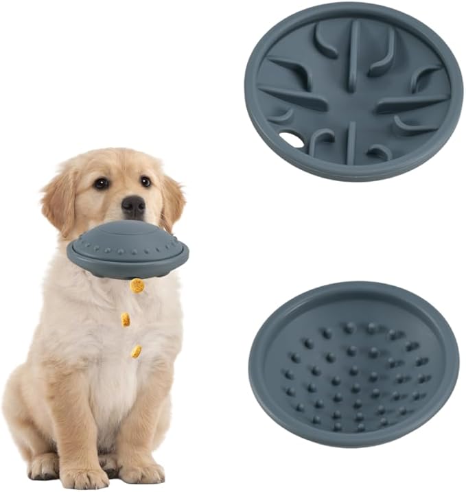 2-in-1 Dog Slow Feeder & Flying Disc, Silicone Puzzle Toy Interactive Treat Dispenser for Large Medium Breeds