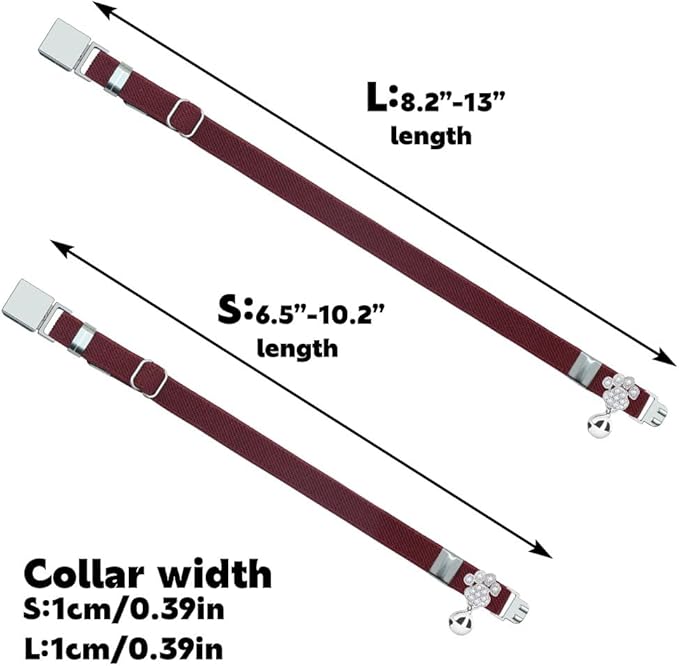 Personalized Safety Elastic Cat Collars with Bell,Laser Customized Stretch Kitten Collars for Girls Boys Cats-Wine Red