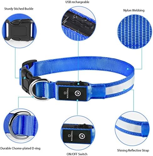 MASBRILL Light Up DogCollars-Rechargeable LED Dog Collar-Waterproof Night Walking Glowing Dog Collar for Small Medium Large Dogs