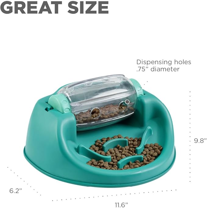 Outward Hound by Nina Ottosson Spin N' Eat Dog Puzzle and Slow Feeder, Level 2 Intermediate Enrichment Toy, Green