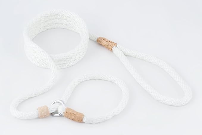Alvalley Nylon Dog Training Leash with Stopper - Adjustable Nylon Rope Comes with Braided Leather at Ends - Tagua Bead Stopper Slip Lead - Suitable for Walking, and Training