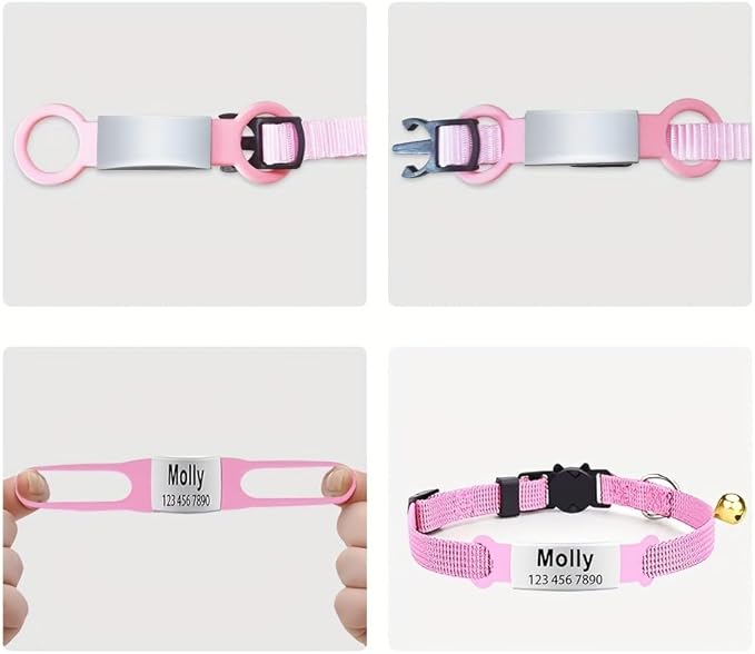 Personalized Engraved Cat Collar Multiple Colors with Slide-in Pet ID Tag Adjustable Detachable Design Colorful Nylon Soft and Durable 2/5" Wide，7"-11" Long (Colorful)